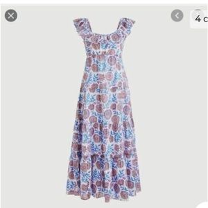 JCrew Tiered ruffleneck dress in floral vine block print XL